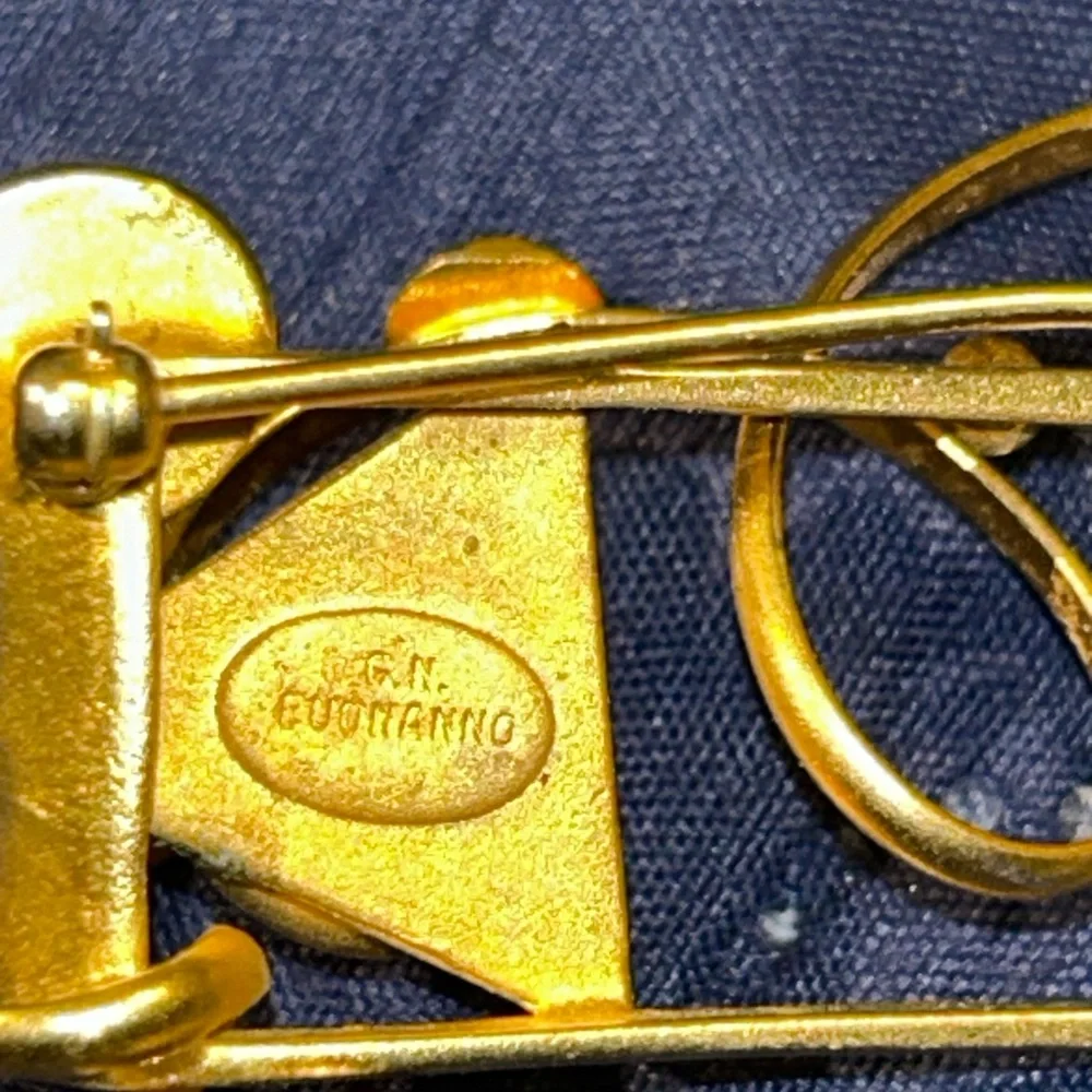 G.N. Buonanno Vintage Gold Brooch with Multicolor Accents - Picture 4 of 7